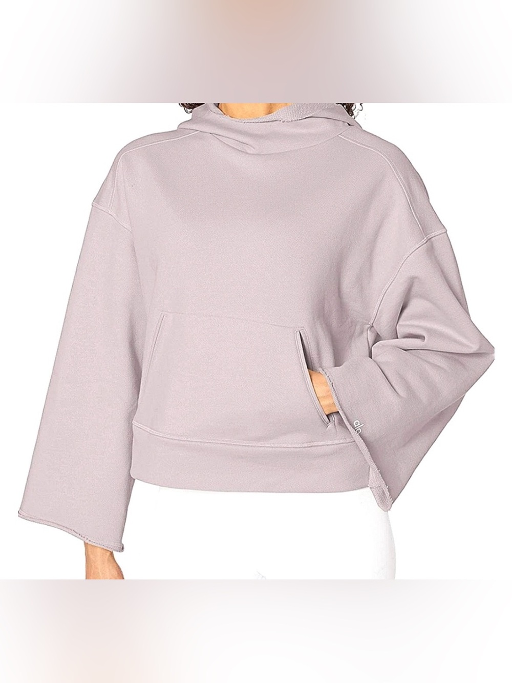 ALO Yoga Low Key French Terry Cozy Thick Bell Sleeve Hoodie XS Lavender Cloud